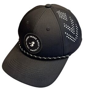 Three Under Golf Snapback Hat Black Rope Patch Performance Cap New